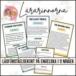 Läsförståelsekort på engelska i 3 olika nivåer