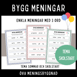 Bygg enkla meningar med 3 ord, tema skolstart och sommar