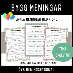 Bygg enkla meningar med 4 ord, tema skolstart och sommar