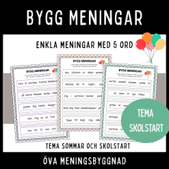 Bygg enkla meningar med 5 ord, tema skolstart och sommar