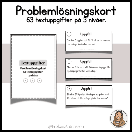 Problemlösningskort - 63 textuppgifter på 3 nivåer